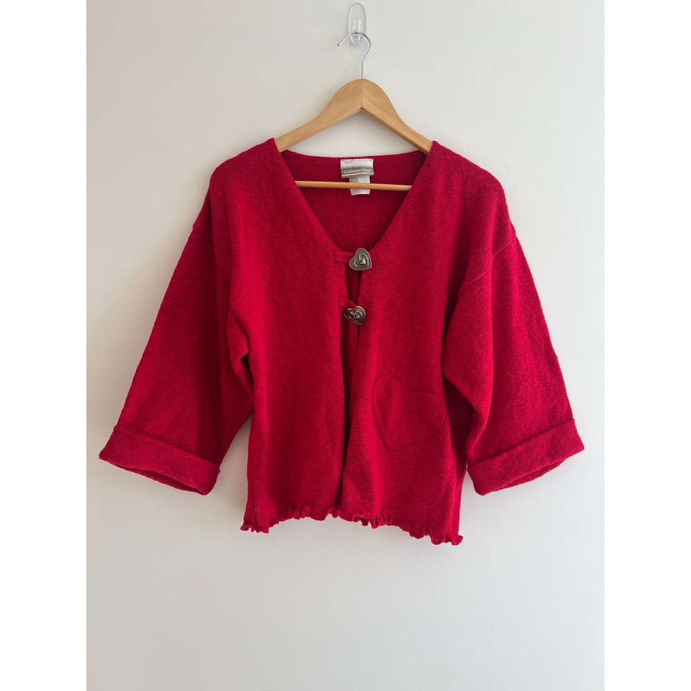 Coldwater Creek Red Heart Button Cardigan S/M 90s Coquette Cherrycore USA